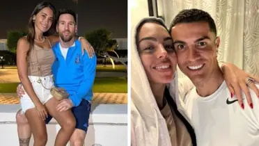 Cristiano Ronaldo e Messi com suas esposas