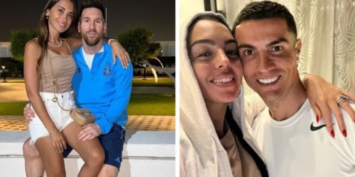 Cristiano Ronaldo e Messi com suas esposas